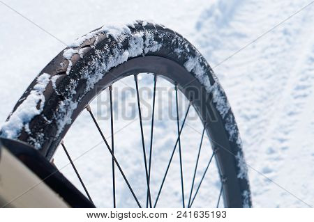 Bike In The Winter In The Snow, Bicycle Wheel In The Snow, To Ride A Bike In The Winter In The Snow