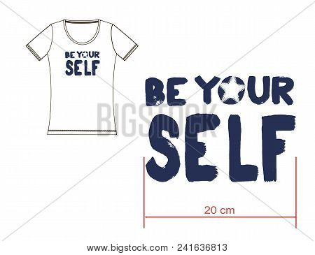 White Color T- Shirt Front Part With Slogan Print On It. Artwork