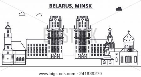 Belarus, Minsk Line Skyline Vector Illustration. Belarus, Minsk Linear Cityscape With Famous Landmar