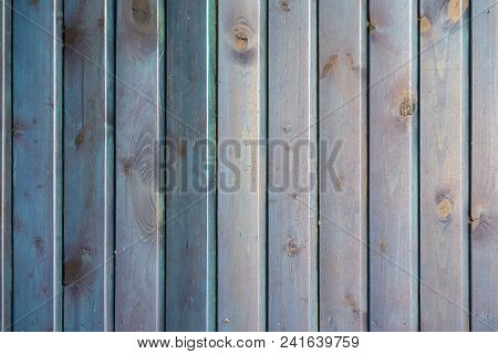 Blue Painted Wooden Surface, Different Shades. Rustic Natural Wooden Vertical Planks With Cracks, Sc