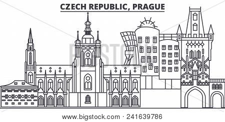 Czech Republic, Prague Line Skyline Vector Illustration. Czech Republic, Prague Linear Cityscape Wit