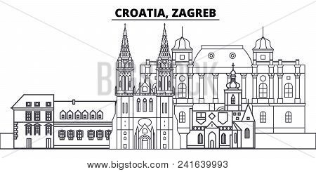Croatia, Zagreb Line Skyline Vector Illustration. Croatia, Zagreb Linear Cityscape With Famous Landm