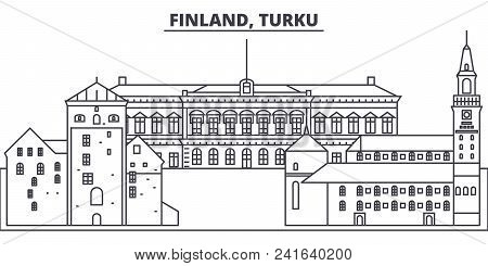 Finland, Turku Line Skyline Vector Illustration. Finland, Turku Linear Cityscape With Famous Landmar