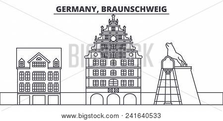 Germany, Braunschweig Line Skyline Vector Illustration. Germany, Braunschweig Linear Cityscape With 