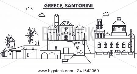 Greece, Santorini Line Skyline Vector Illustration. Greece, Santorini Linear Cityscape With Famous L