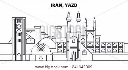 Iran, Yazd Line Skyline Vector Illustration. Iran, Yazd Linear Cityscape With Famous Landmarks, City