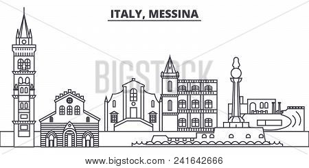 Italy, Messina Line Skyline Vector Illustration. Italy, Messina Linear Cityscape With Famous Landmar
