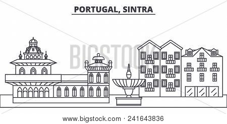 Portugal, Sintra Line Skyline Vector Illustration. Portugal, Sintra Linear Cityscape With Famous Lan