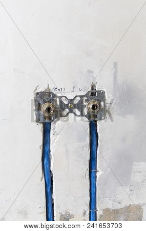 Water Pipes Made Of Polypropylene Pex In The Wall, Plumbing In The House. Installation Of Sewer Pipe