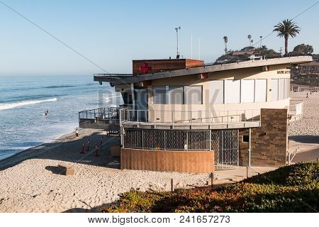 Encinitas, California - April 14, 2018:  The New Marine Safety Center At Moonlight State Beach In Sa