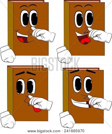 Books With Symphaty. Cartoon Book Collection With Happy Faces. Expressions Vector Set.
