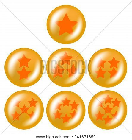 A Set Of Seven Glossy Balls With Stars From One To Five Stars