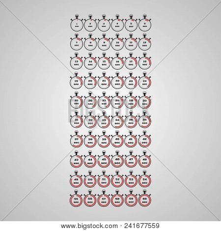 Vector Illustration, Increments From 1 To 60 Seconds, One Second Interval, 10 Rows And 6 Columns On 