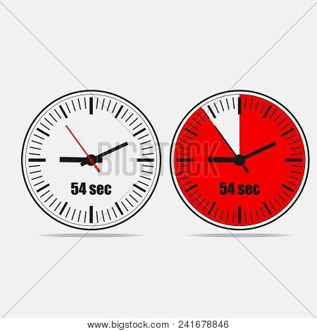 Fifty Four Seconds Clock On Gray Background. Two Options.