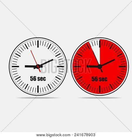 Fifty Six Seconds Clock On Gray Background. Two Options.