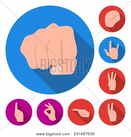 Hand Gesture Flat Icons In Set Collection For Design. Palm And Finger Vector Symbol Stock  Illustrat