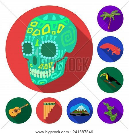 Country Mexico Flat Icons In Set Collection For Design. Mexico And Landmark Vector Symbol Stock  Ill