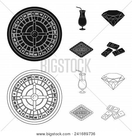 Roulette, A Glass With A Drink, A Diamond, A Sign With The Inscription Casino. Casino And Gambling S