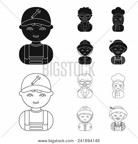 Mechanic, Entertainer, Cook, Fireman.profession Set Collection Icons In Black, Outline Style Vector 