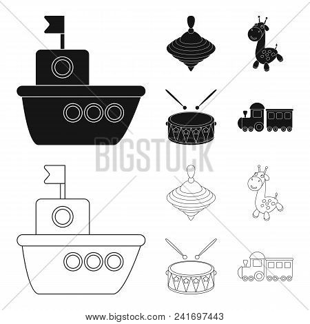 Ship, Yule, Giraffe, Drum.toys Set Collection Icons In Black, Outline Style Vector Symbol Stock Illu