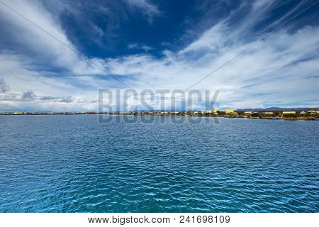 Totora boat on the Titicaca lake near Puno, Peru