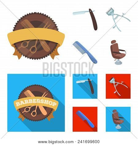 A Razor, A Mechanical Hair Clipper, An Armchair And Other Equipment For A Hairdresser.barbershop Set