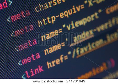 Html Header Markup, Extreme Close Up, Coding And Programming Concept
