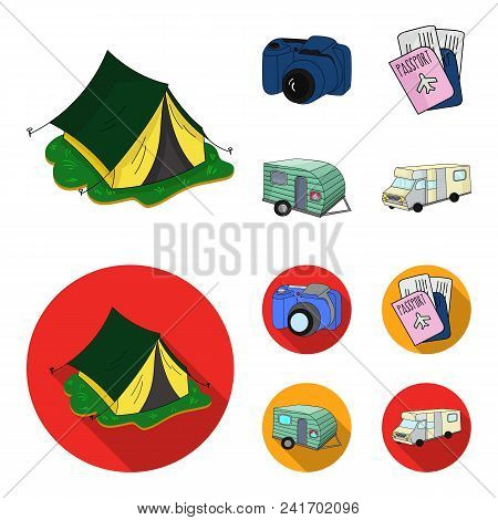 Vacation, Photo, Camera, Passport .family Holiday Set Collection Icons In Cartoon, Flat Style Vector