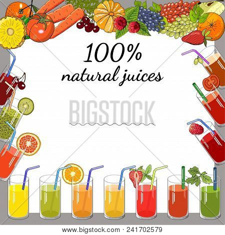 Template Whith Natural Juice And Fruit. For Your Design, Announcements, Cards, Posters, Restaurant M