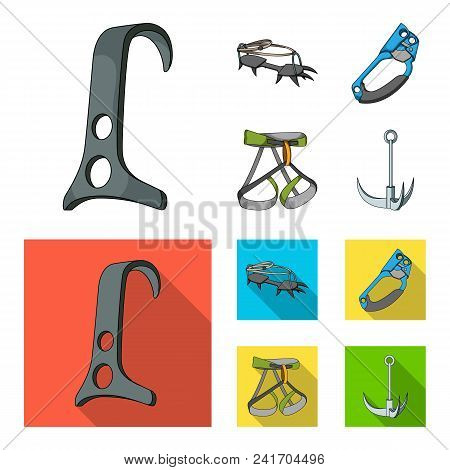Hook, Mountaineer Harness, Insurance And Other Equipment.mountaineering Set Collection Icons In Cart
