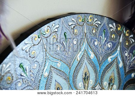 Black Round Hand-painted Watch With Contour Acrylic Paints In The Technique Point To Point, With A G