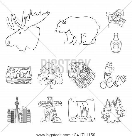 Country Canada Outline Icons In Set Collection For Design. Canada And Landmark Vector Symbol Stock  