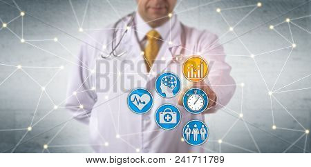 Unrecognizable Doctor Activating Predictive Analytics In Network. Healthcare It Concept For Deep Lea