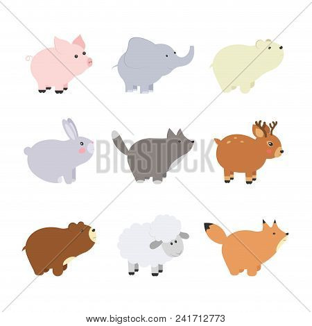 Big Set Isolated Animals. Vector Collection Funny Animals. Cute Animals Forest, Farm, Domestic, Pola