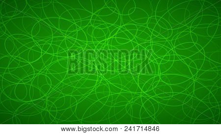 Abstract Background Of Randomly Arranged Contours Of Elipses In Green Colors.