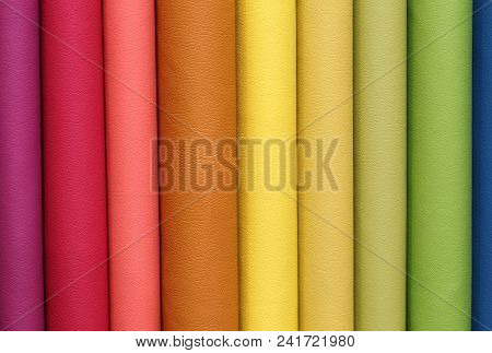 Sample Of Colored Leather Pieces For Customers Of The Industrial Tannery