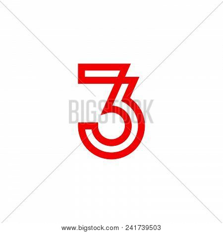 Number Three Logo Design, 3 Logo, Line Style With Red Color.