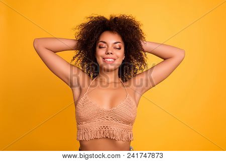 I'm Too Lazy To Do Something!  Portrait Of Excited Cheerful Calm Peaceful Attractive Beautiful Afro 