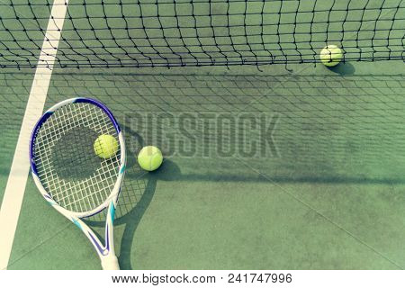 Tennis balls on a tennis court