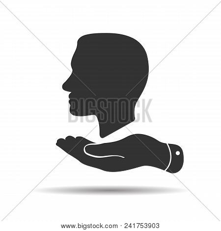 Flat Hand Showing Black Silhouette Of A Face Profile View Icon In Trendy Flat Style Isolated On Whit