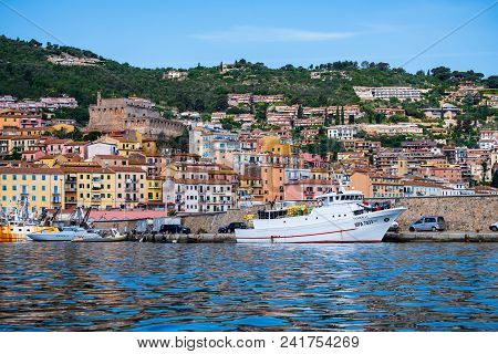 Giglio Island (grosseto), Italy, 05.20.2018: View Of The Little Port In The Village.
