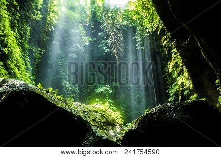 Secret Beautiful Tukad Waterfall In Canyon, Bali, Indonesia