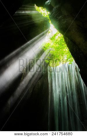 Secret Beautiful Tukad Waterfall In Canyon, Bali, Indonesia