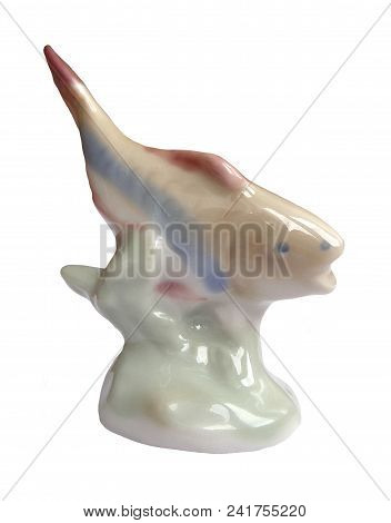 Porcelain Figurine Of A Small Fish (right) Isolated On White Background