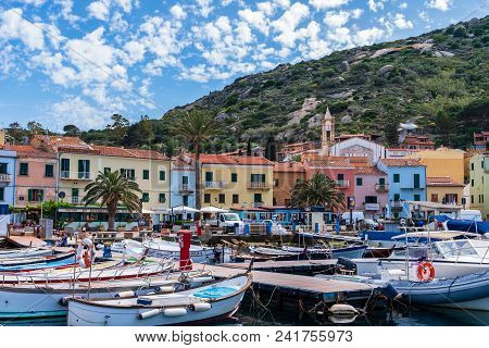 Giglio Island (grosseto), Italy, 05.20.2018: View Of The Little Port In The Village.