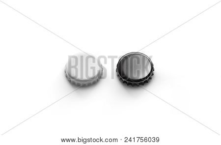 Blank Black And Silver Beer Lid Mockup, Top Side View, 3d Rendering. Empty Metal Soda Cap Mock Up De