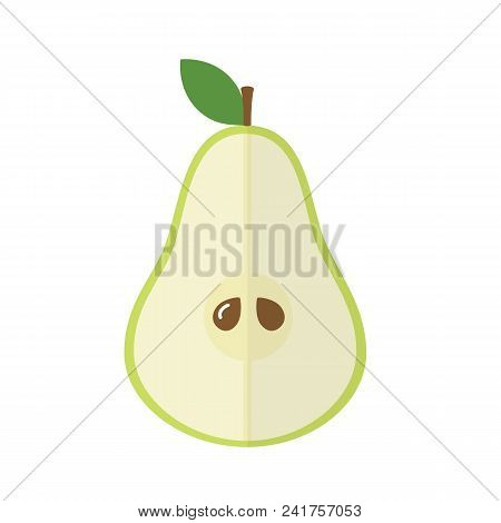 Cut Green Pear Isolated On White Background. Pear Fruit. Vector Stock.