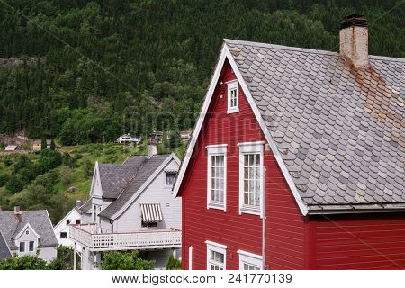 Norway, Odda, July 06, 2017: typical architecture of Norwegian houses