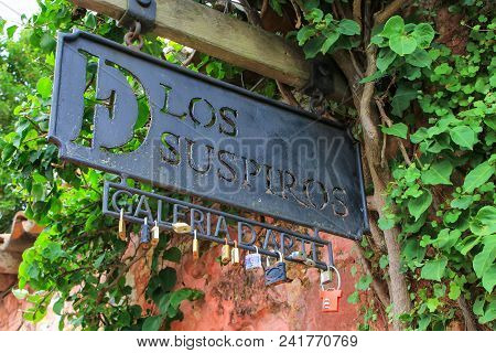 Calle De Los Suspiros (street Of Sighs) Sign In Colonia Del Sacramento, Uruguay. It Is One Of The Ol