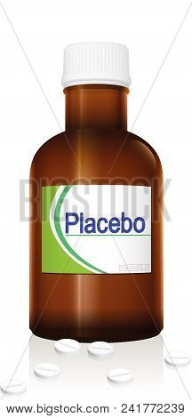 Placebo. Vial Named Placebo, A Medical Fake Product. Isolated Vector Illustration On White Backgroun